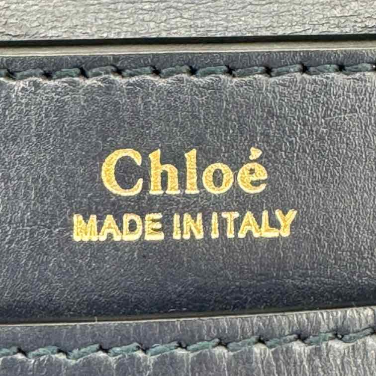 CHLOE Leather Bronte Medium Clutch Navy Blue