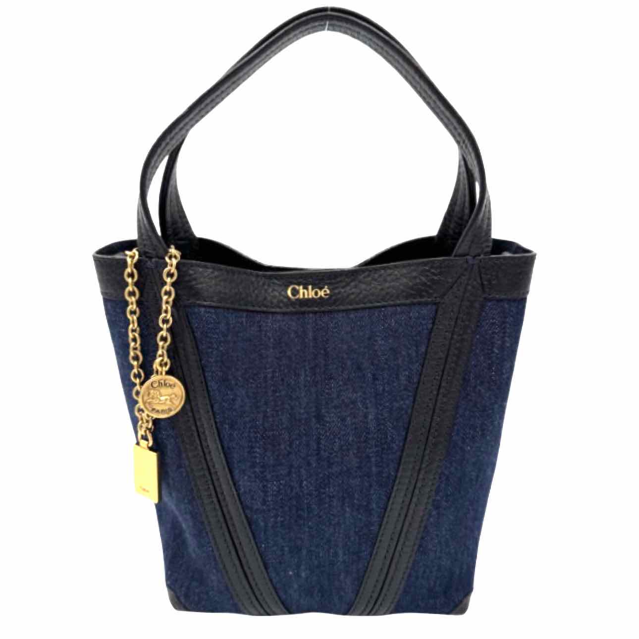 CHLOE Leather Trim Denim Small Spin Tote