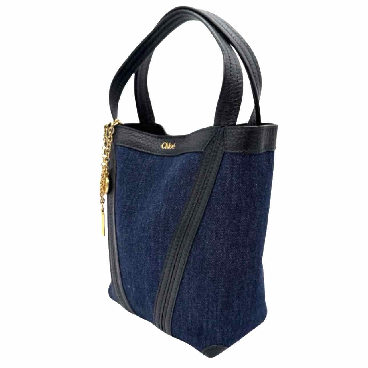 CHLOE Leather Trim Denim Small Spin Tote