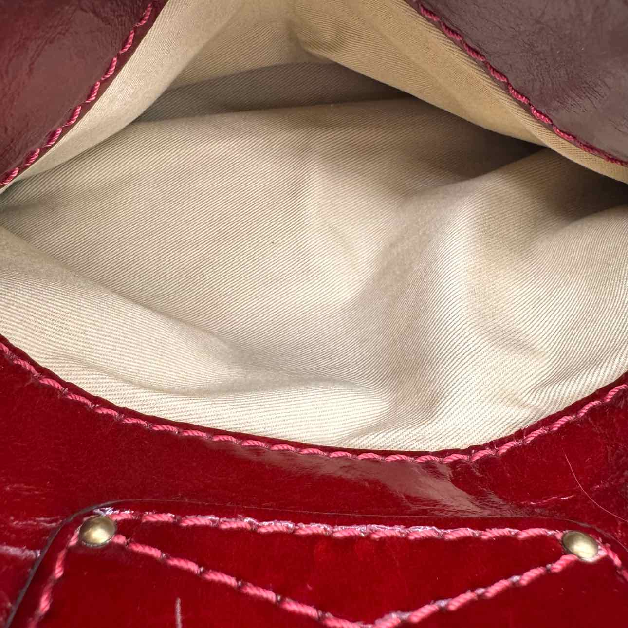 CHLOE Patent Leather Paddington Satchel Red