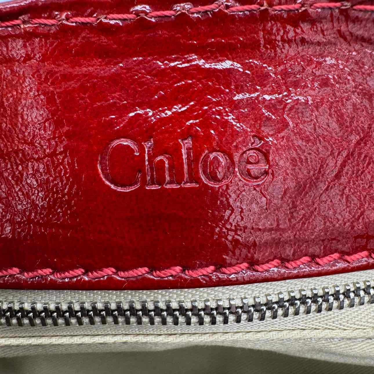 CHLOE Patent Leather Paddington Satchel Red