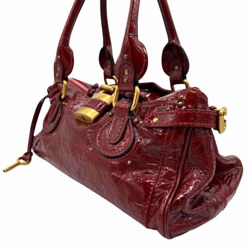 CHLOE Patent Leather Paddington Satchel Red