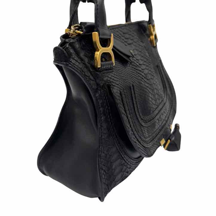 CHLOE Snakeskin Medium Marcie Satchel Black (Pre-Owned)