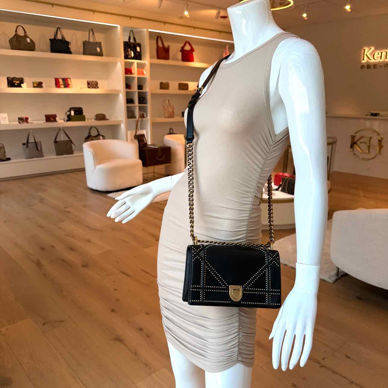 CHRISTIAN DIOR Lambskin Studded Small Diorama Flap Bag (Pre-Owned)