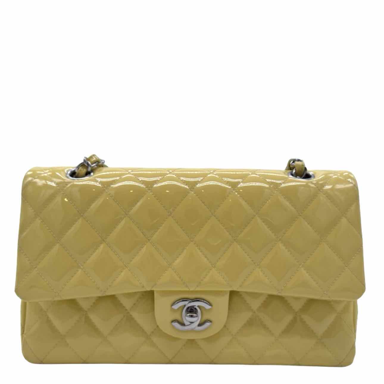 Chanel Patent Quilted Medium Double Flap Yellow