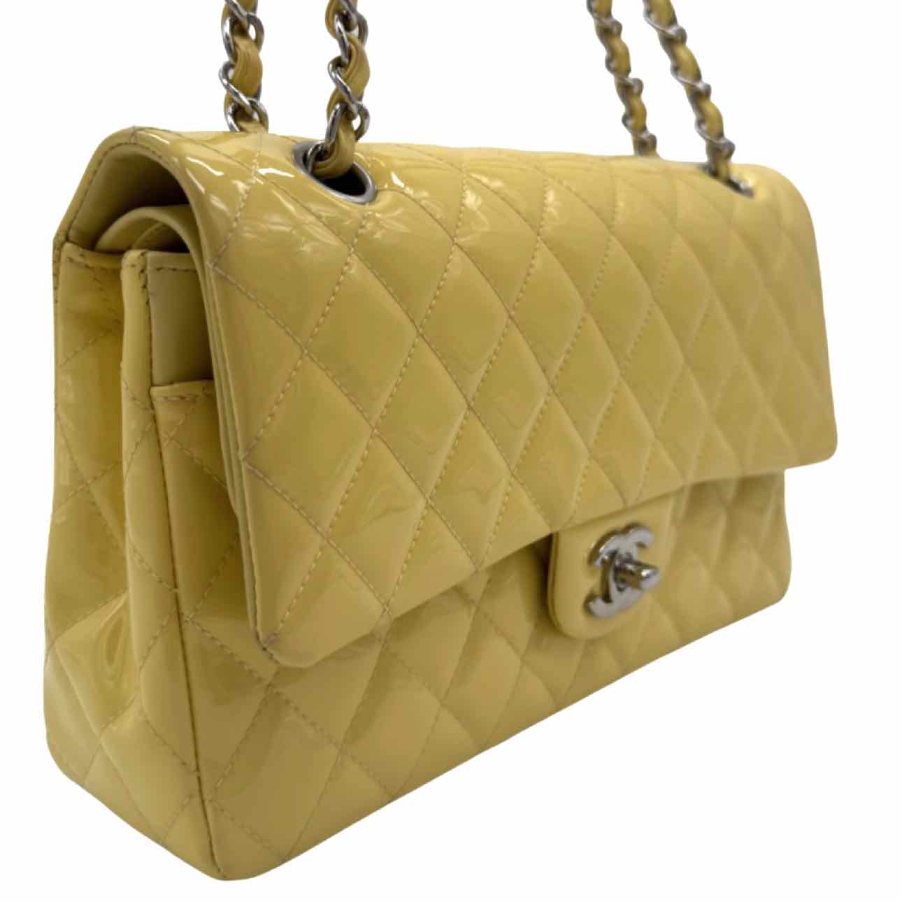 Chanel Patent Quilted Medium Double Flap Yellow