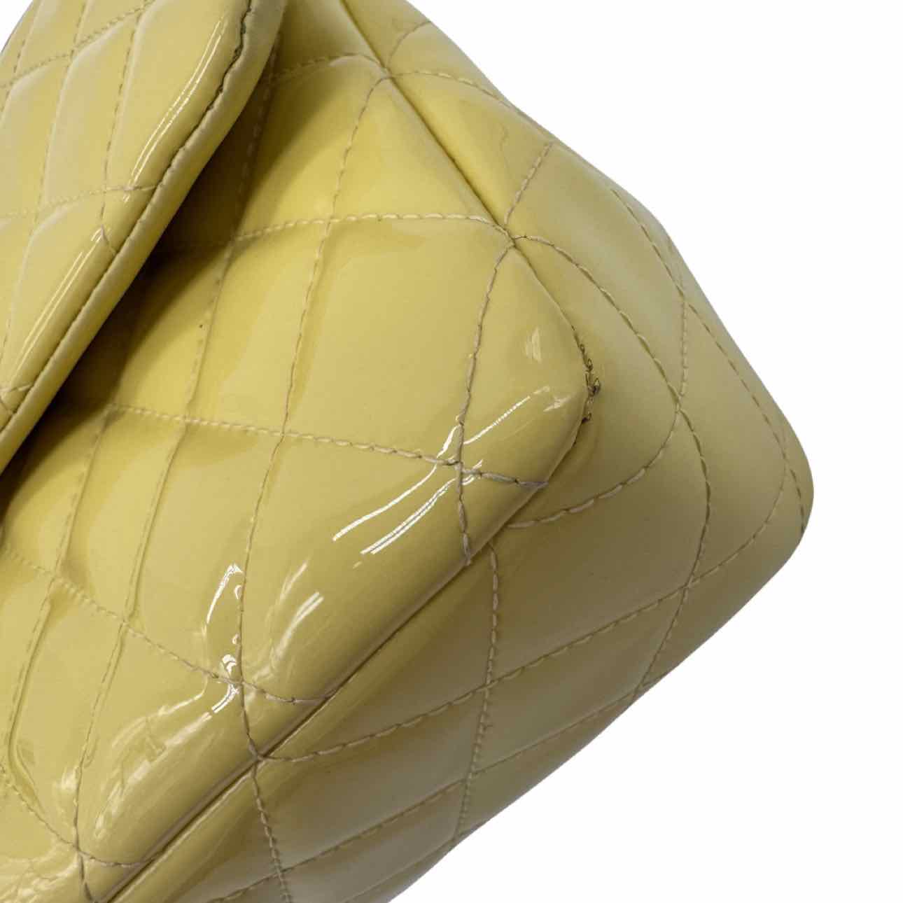 Chanel Patent Quilted Medium Double Flap Yellow