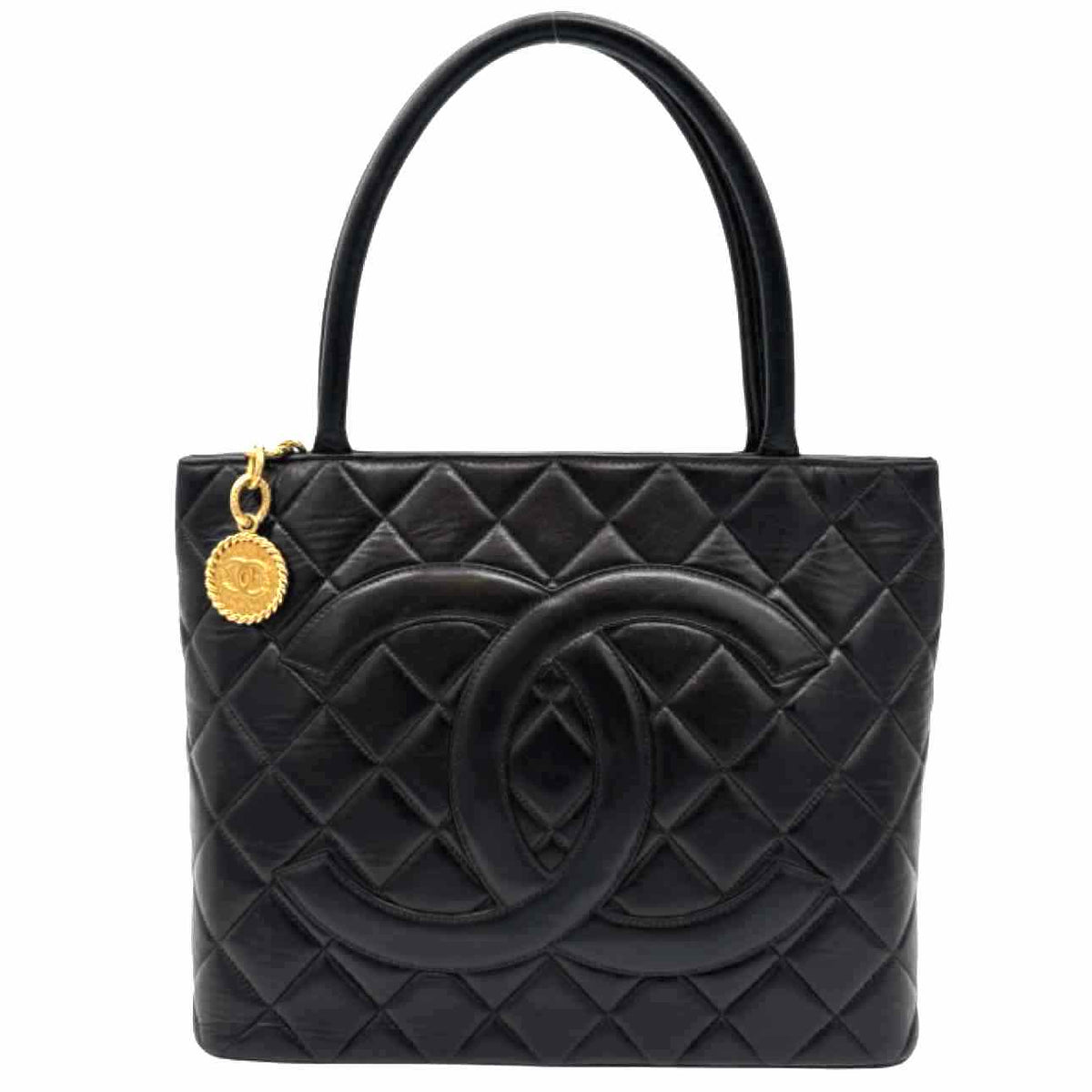 CHANEL Quilted Lambskin Medallion Tote Black
