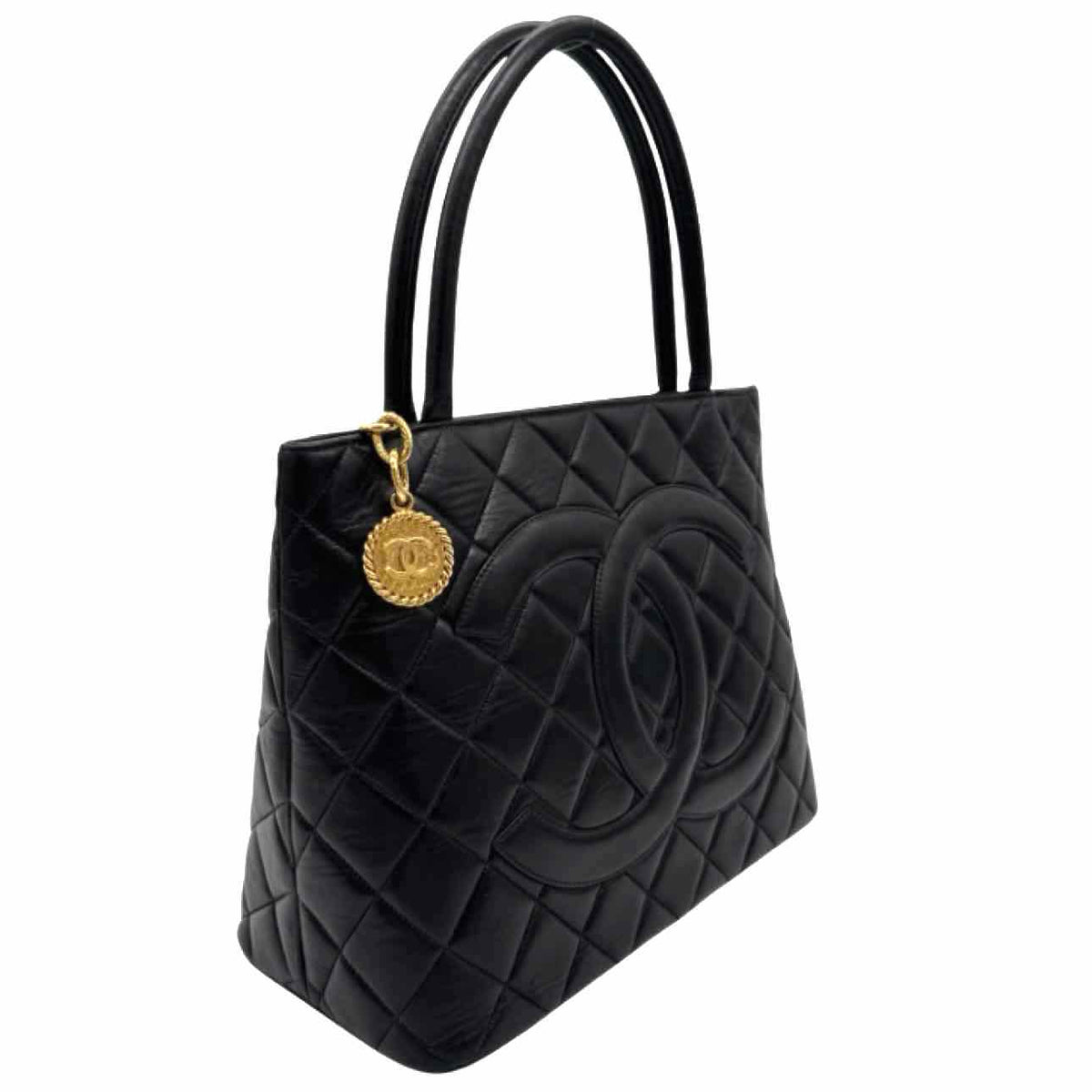 CHANEL Quilted Lambskin Medallion Tote Black