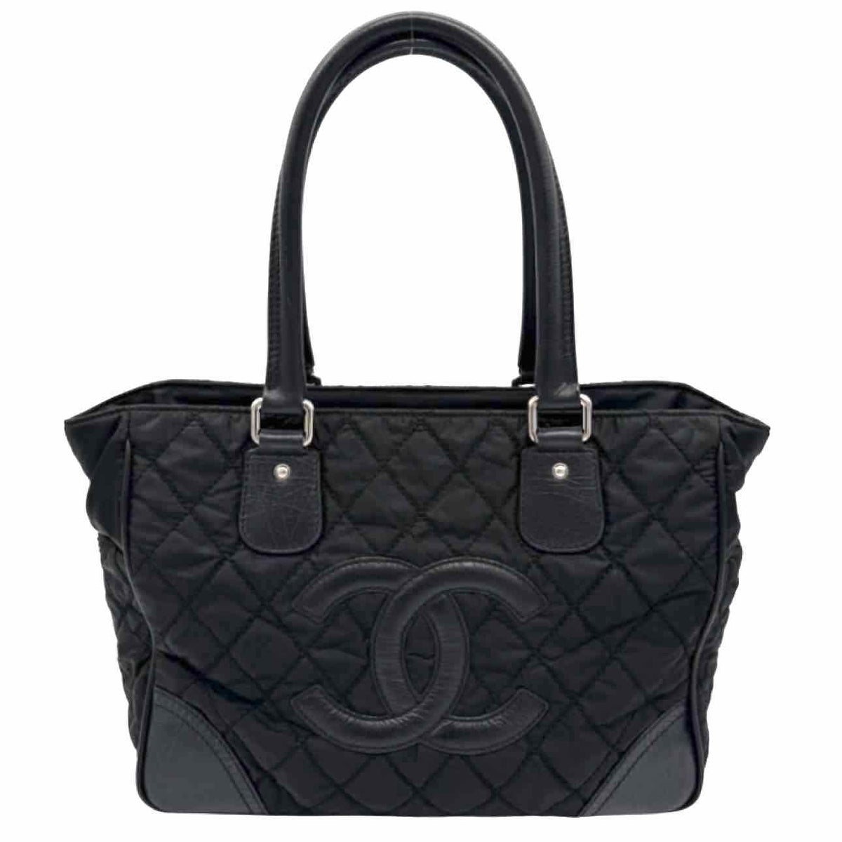 CHANEL Quilted Nylon Calfskin CC Paris New York Tote Bag Black