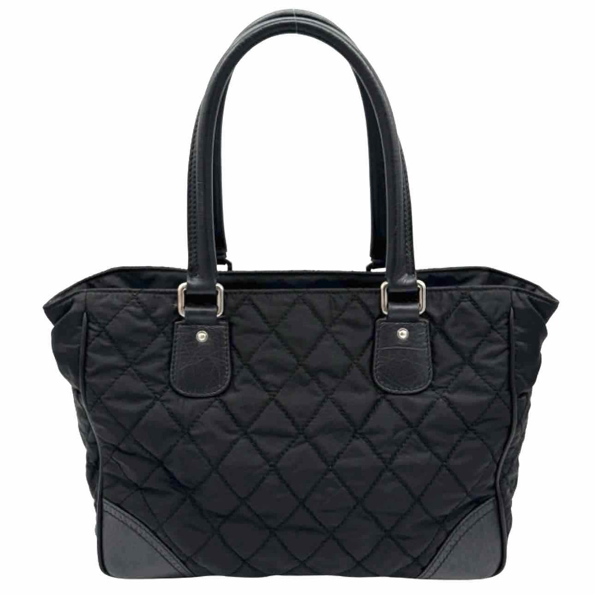 CHANEL Quilted Nylon Calfskin CC Paris New York Tote Bag Black