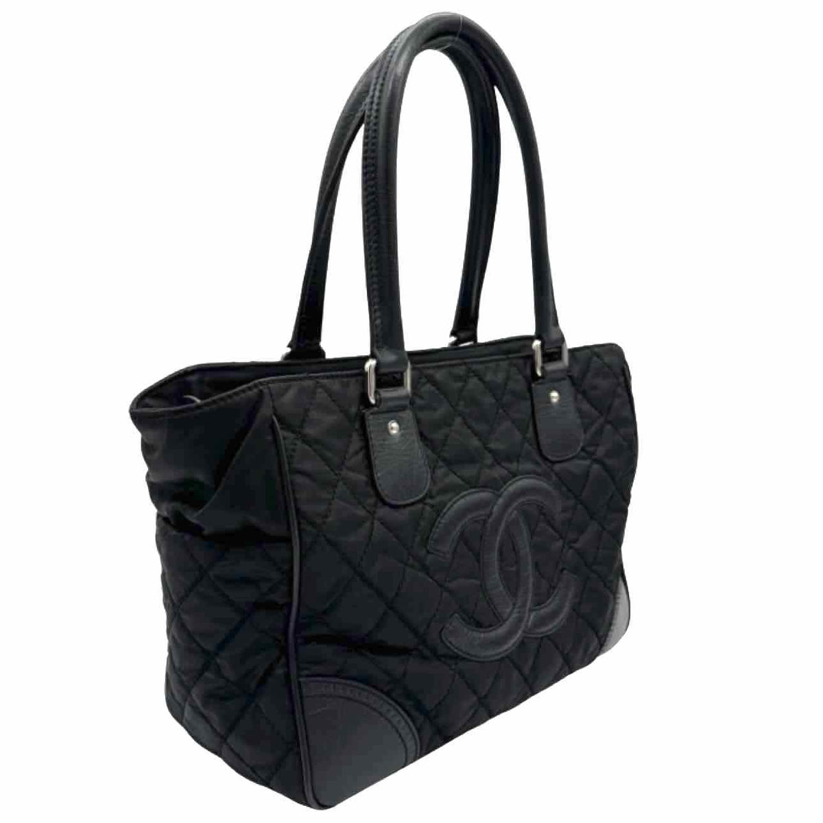 CHANEL Quilted Nylon Calfskin CC Paris New York Tote Bag Black