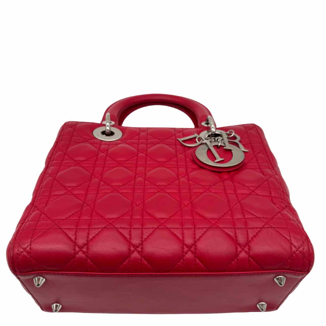 DIOR Cannage Lambskin Medium Lady Dior Red Tote