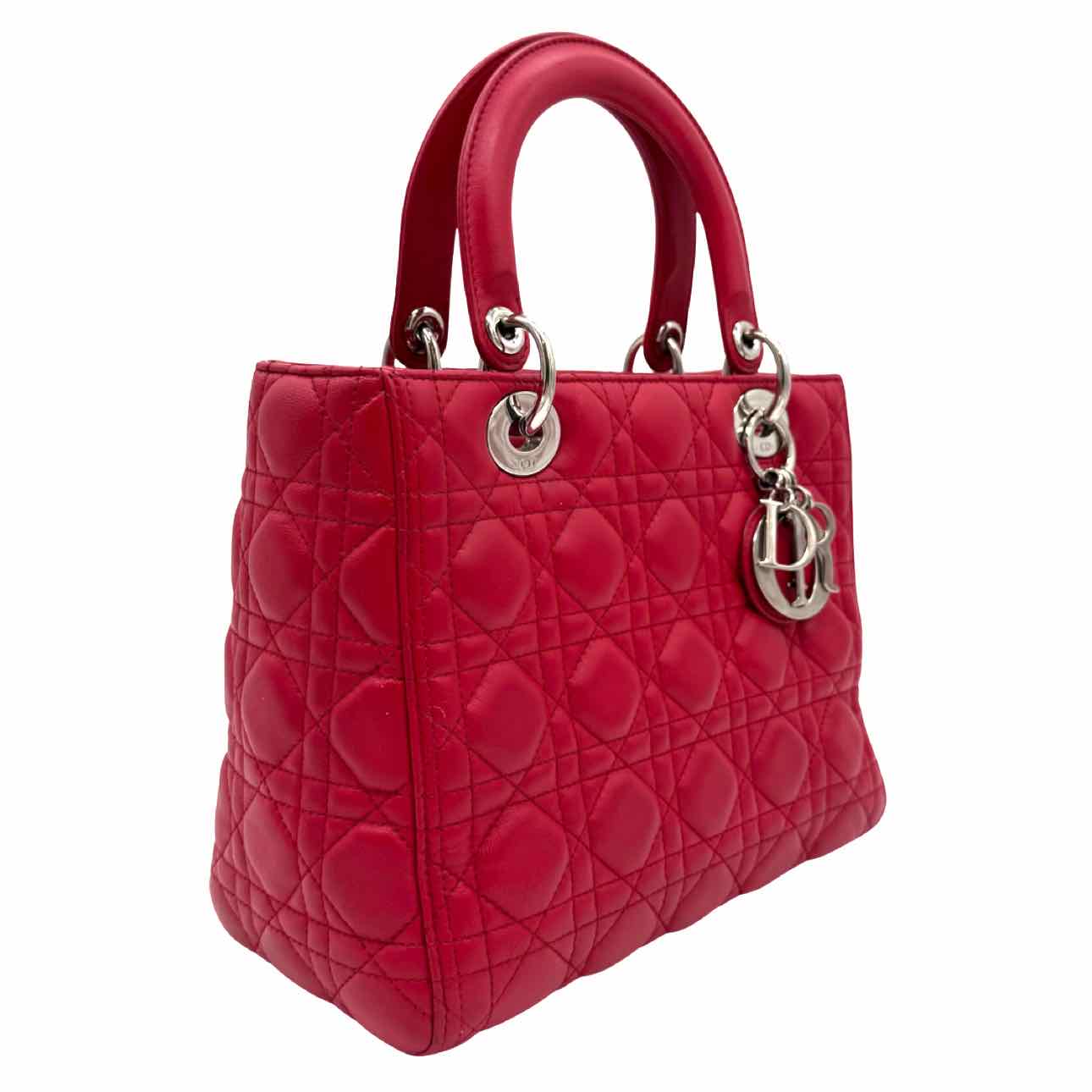 DIOR Cannage Lambskin Medium Lady Dior Red Tote