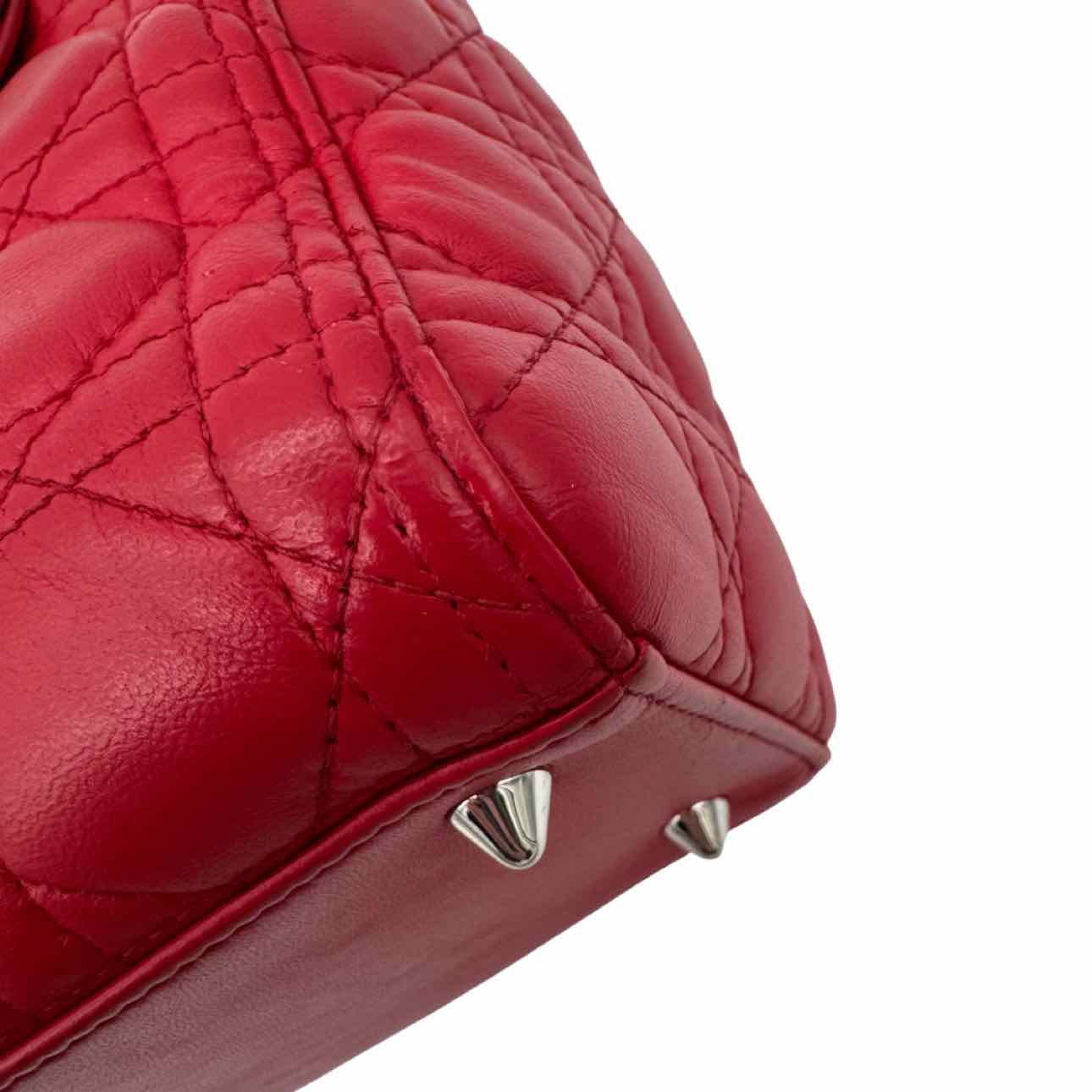DIOR Cannage Lambskin Medium Lady Dior Red Tote