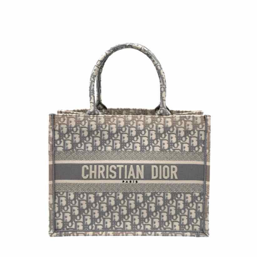 DIOR Canvas Medium Book Tote Ecru and Gray