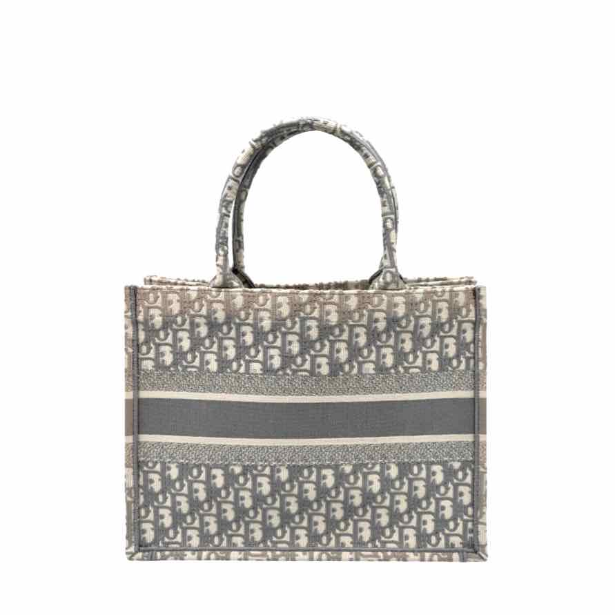 DIOR Canvas Medium Book Tote Ecru and Gray