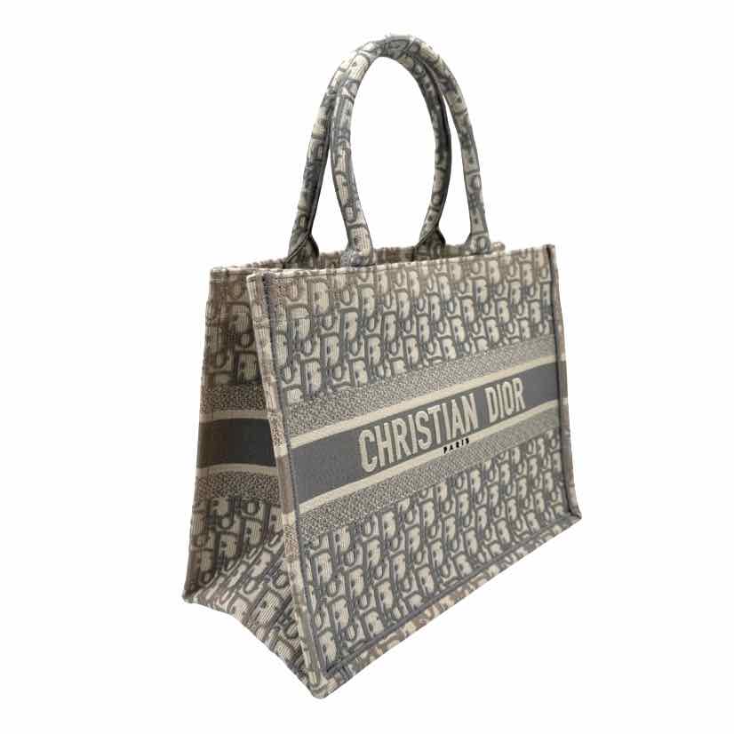DIOR Canvas Medium Book Tote Ecru and Gray