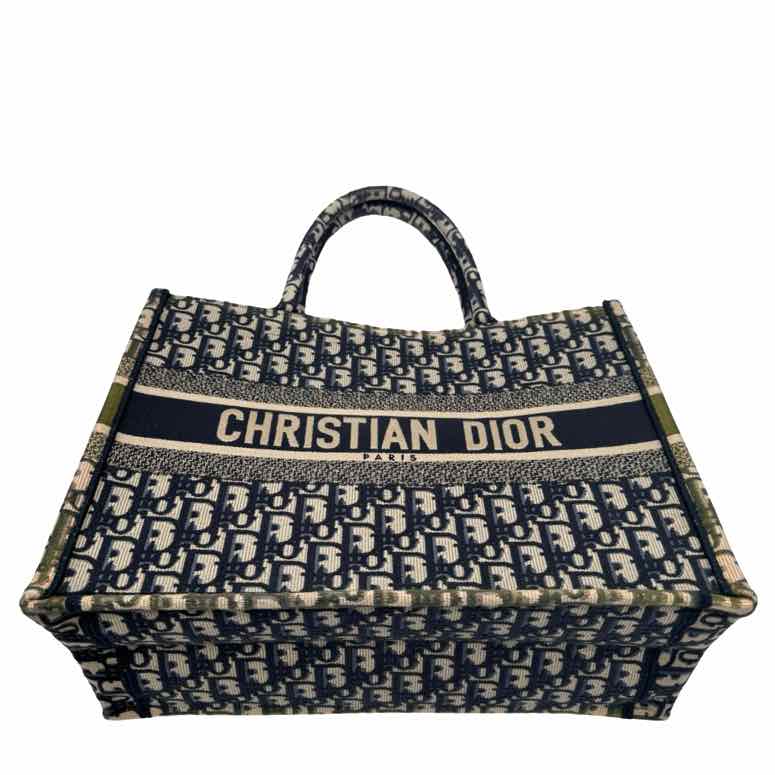 DIOR Canvas Oblique Medium Book Blue Tote Bag