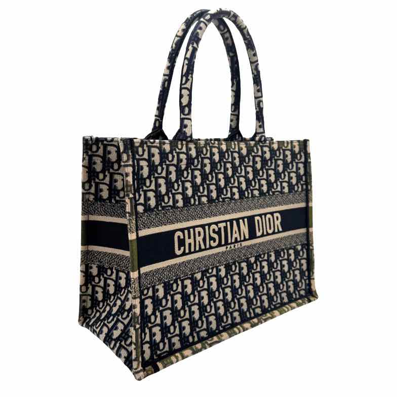 DIOR Canvas Oblique Medium Book Blue Tote Bag
