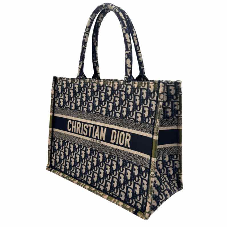 DIOR Canvas Oblique Medium Book Blue Tote Bag
