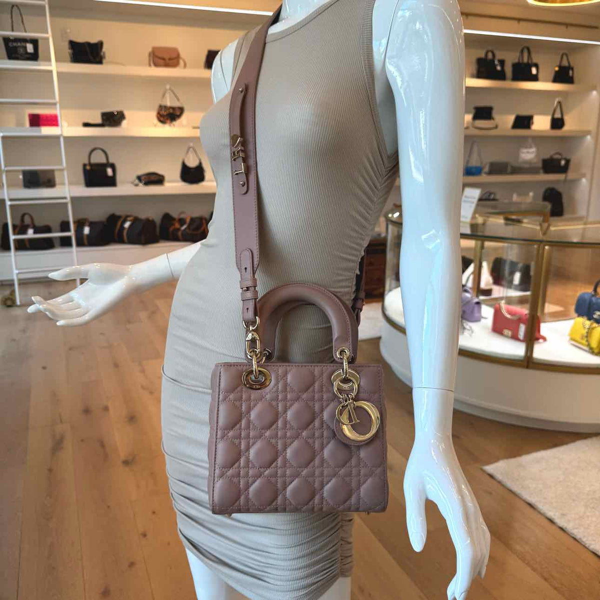 DIOR Lambskin Cannage Leather Small My ABCDior Lady Dior Beige