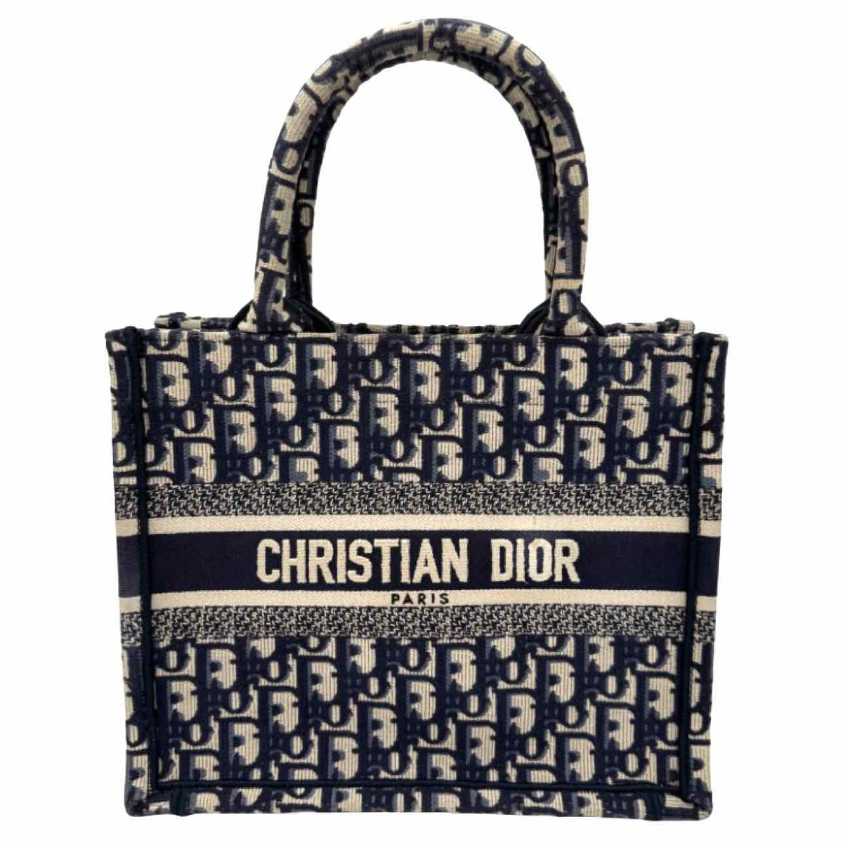 DIOR Oblique Canvas Small Book Tote Ecru and Blue