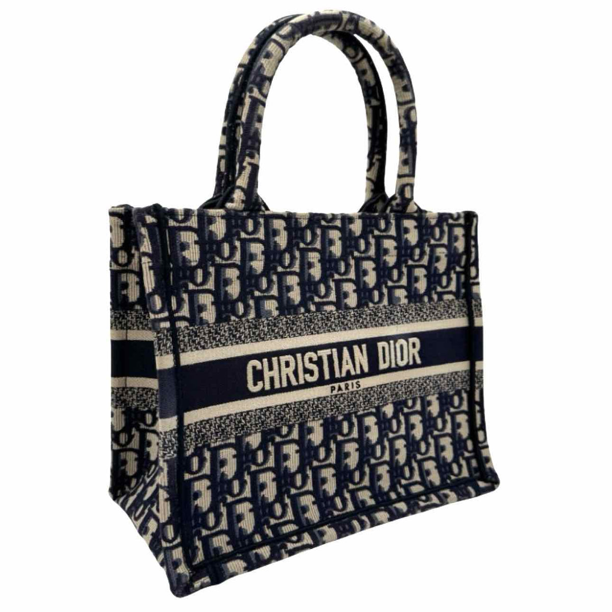 DIOR Oblique Canvas Small Book Tote Ecru and Blue