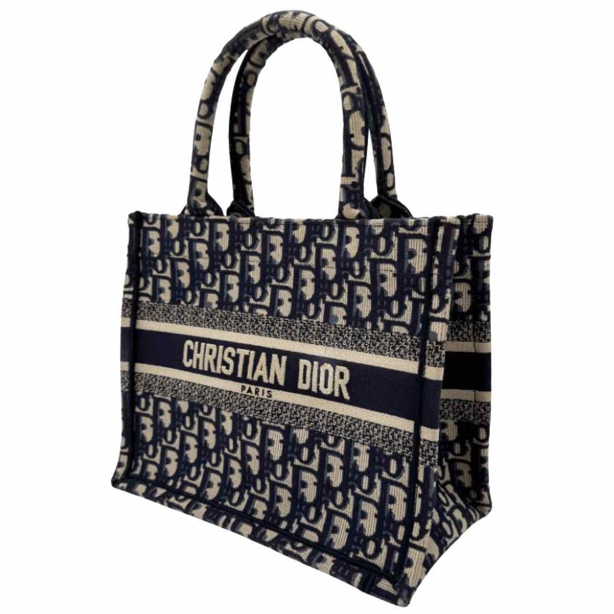 DIOR Oblique Canvas Small Book Tote Ecru and Blue