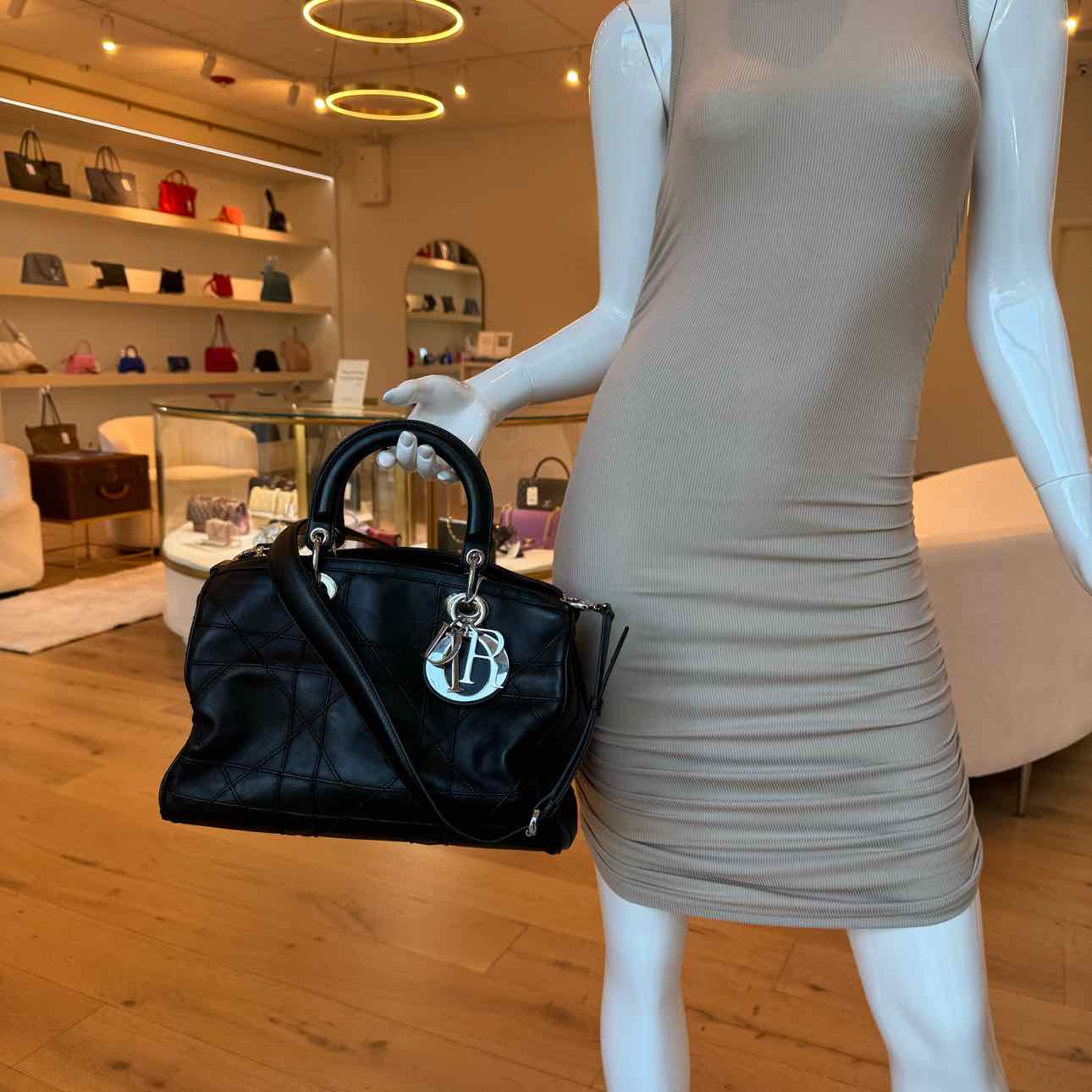 DIOR Quilted Lambskin Granville Polochon Shoulder Bag Black