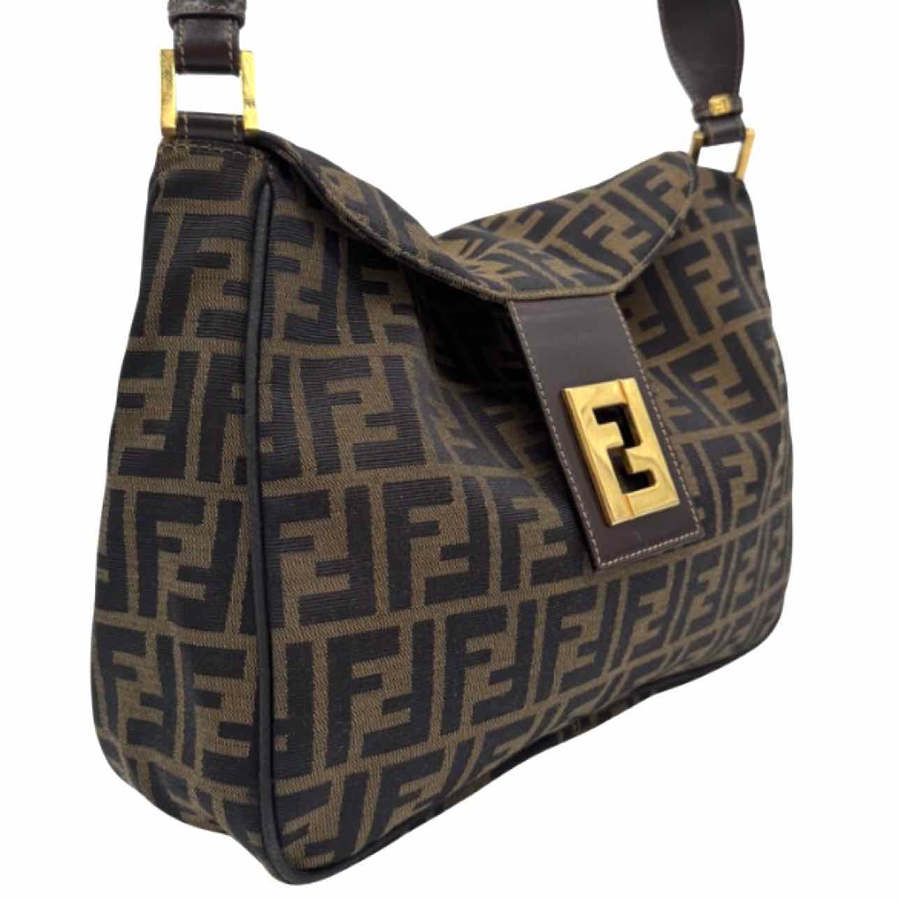 FENDI Canvas Zucca Mamma Baguette Shoulder Bag
