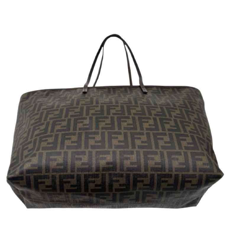 FENDI Coated Canvas Zucca Roll Tote Bag Brown