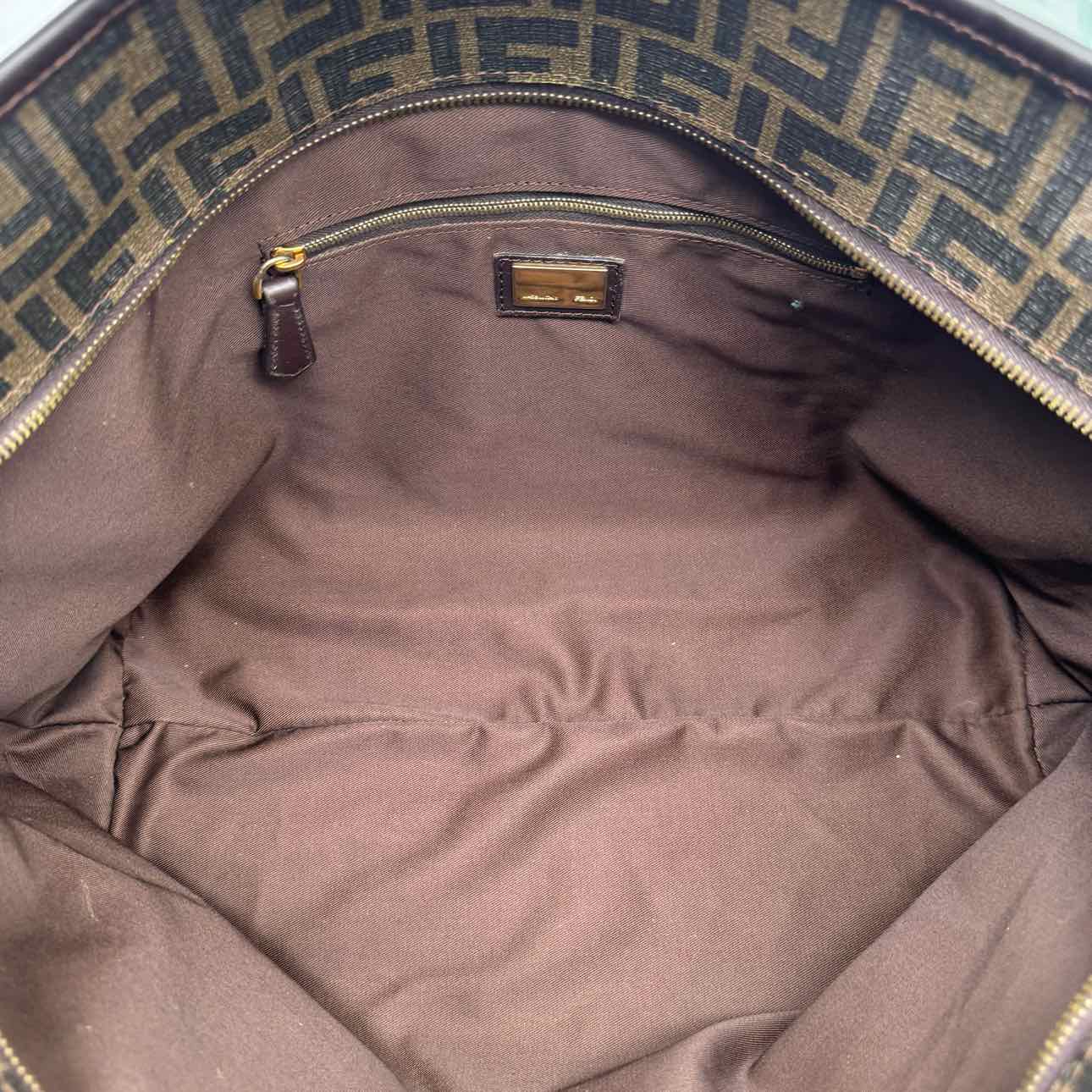 FENDI Coated Canvas Zucca Roll Tote Bag Brown