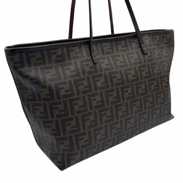 FENDI Coated Canvas Zucca Roll Tote Bag Brown