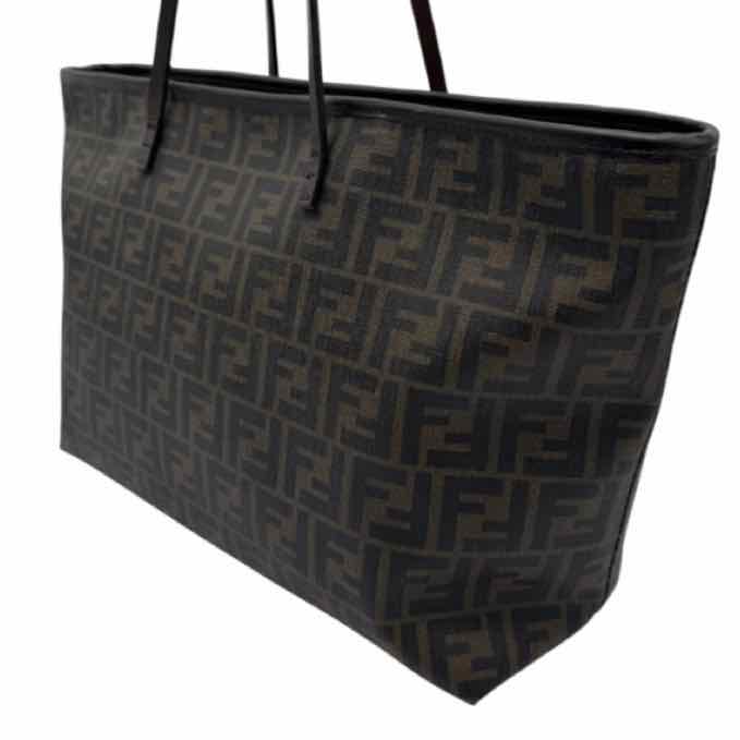 FENDI Coated Canvas Zucca Roll Tote Bag Brown