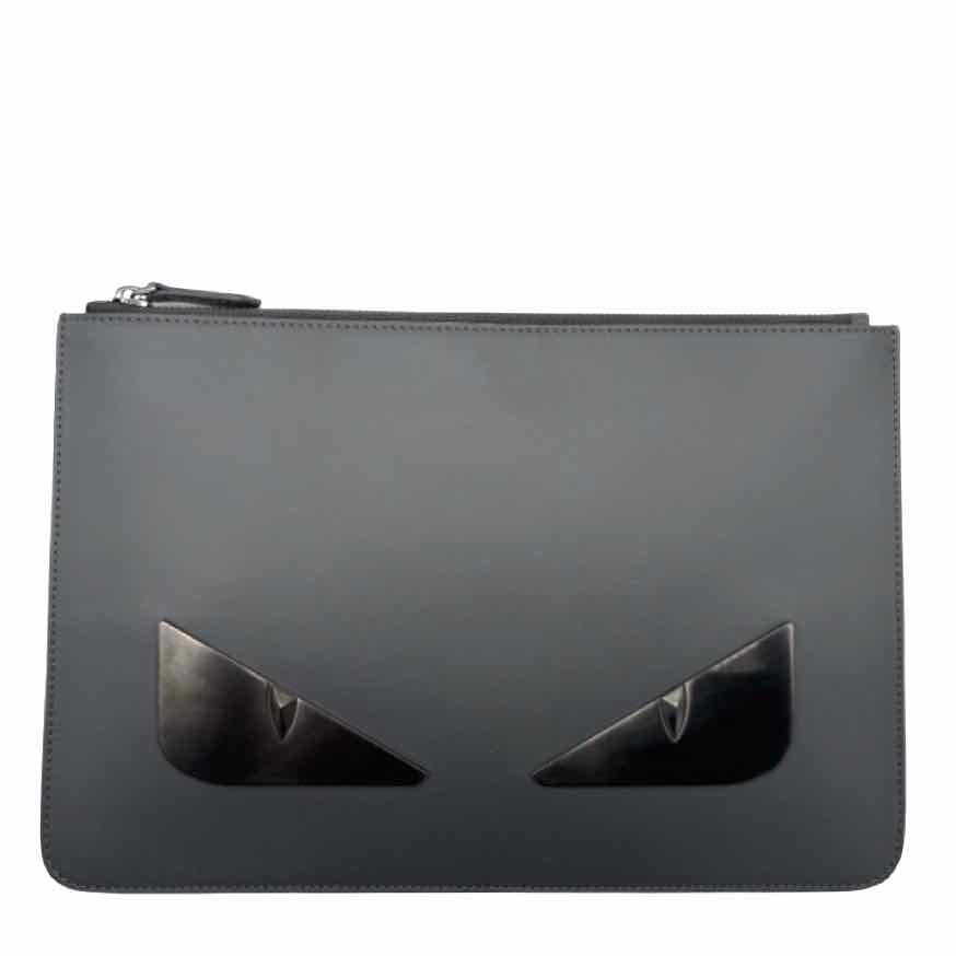 Fendi ブラック/グレー ポーチ FENDI（フェンディ） FENDI ROMA クラッチバッグ ブラックレザー