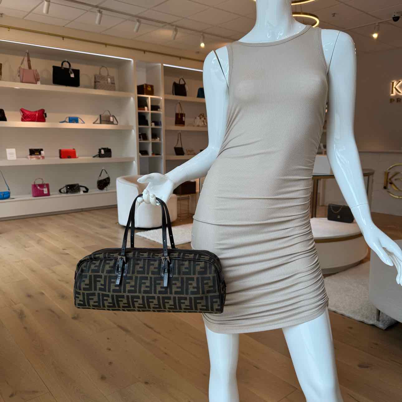 FENDI Zucca Canvas East West Boston Bag Brown