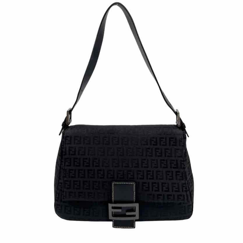 FENDI Zucca Mamma Bucklet Shoulder Bag Black