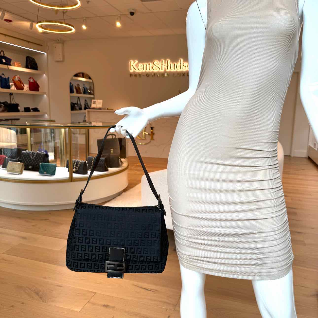 FENDI Zucca Mamma Bucklet Shoulder Bag Black