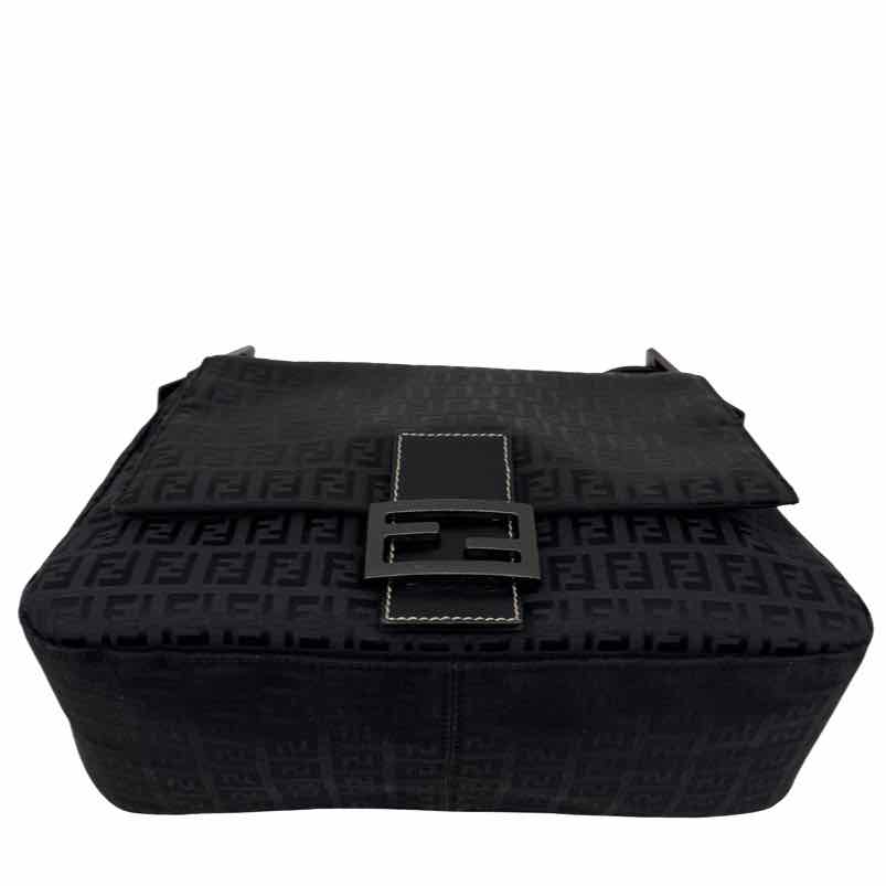FENDI Zucca Mamma Bucklet Shoulder Bag Black
