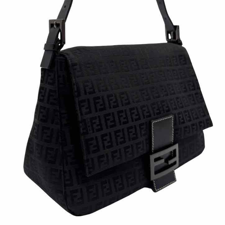 FENDI Zucca Mamma Bucklet Shoulder Bag Black