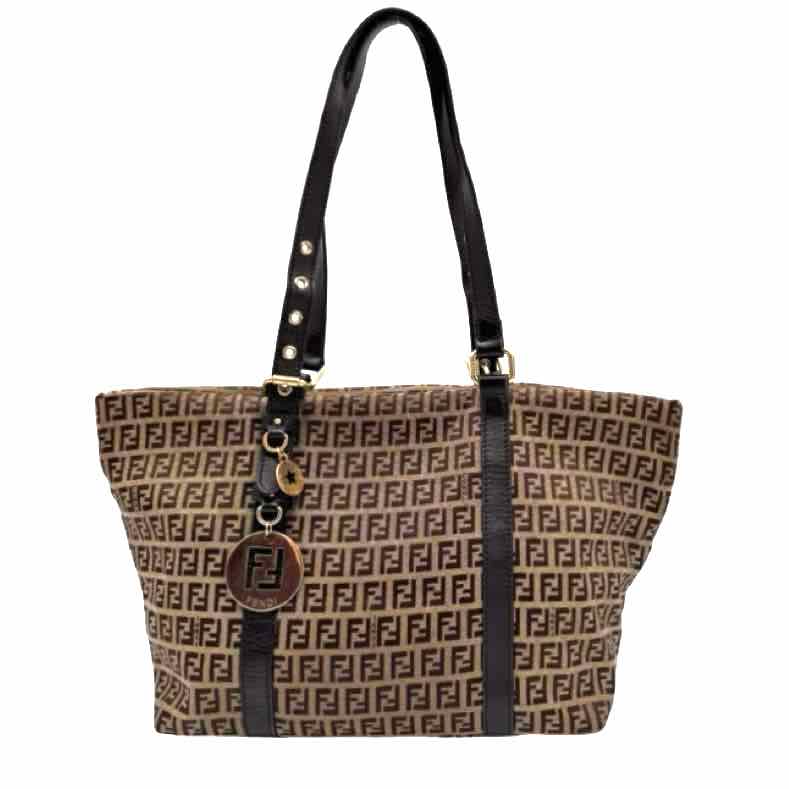 FENDI Zucchino Canvas Shopping Tote Brown