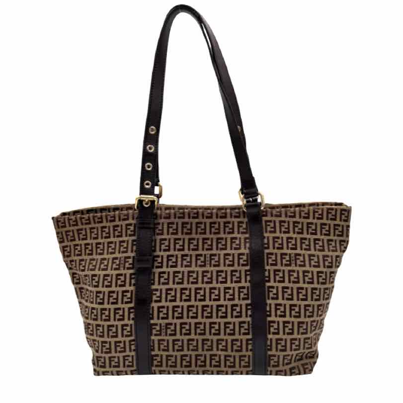 FENDI Zucchino Canvas Shopping Tote Brown