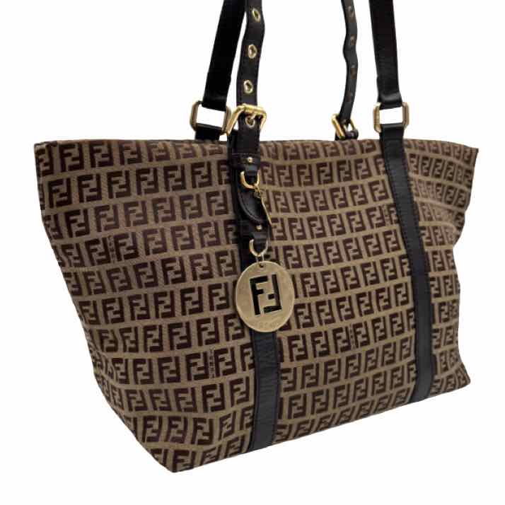 FENDI Zucchino Canvas Shopping Tote Brown