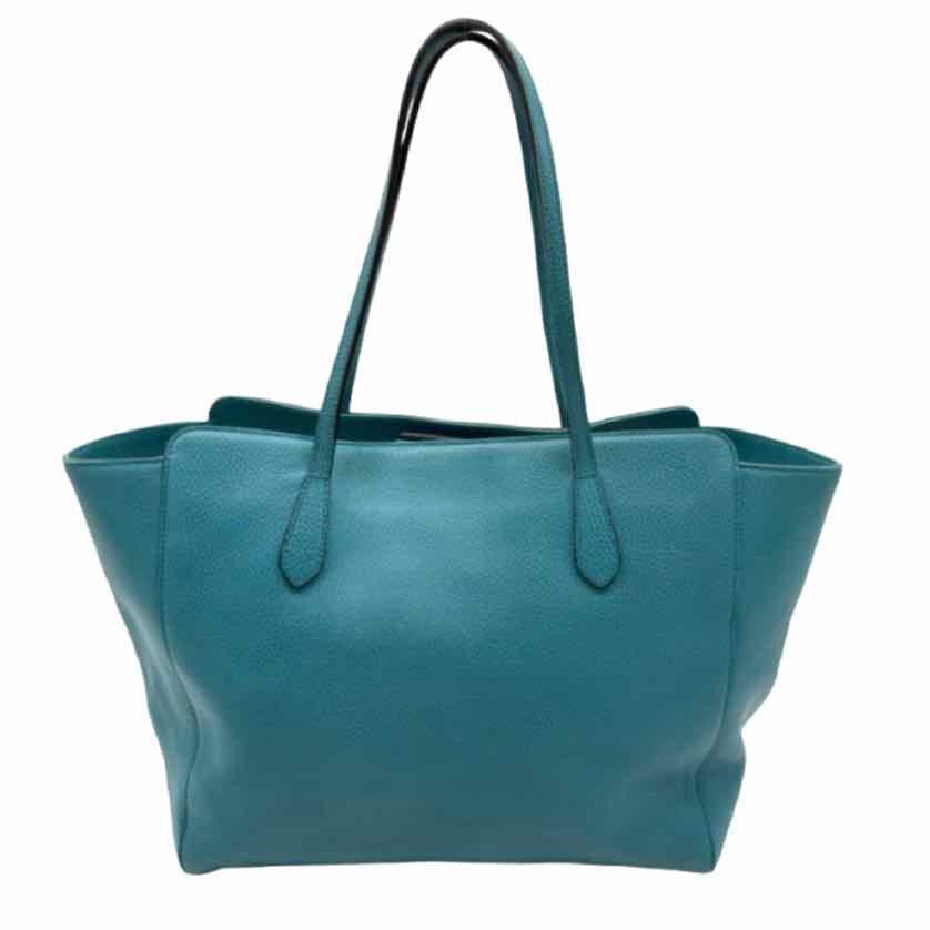 GUCCI Calfskin Dollar Medium Swing Tote Teal