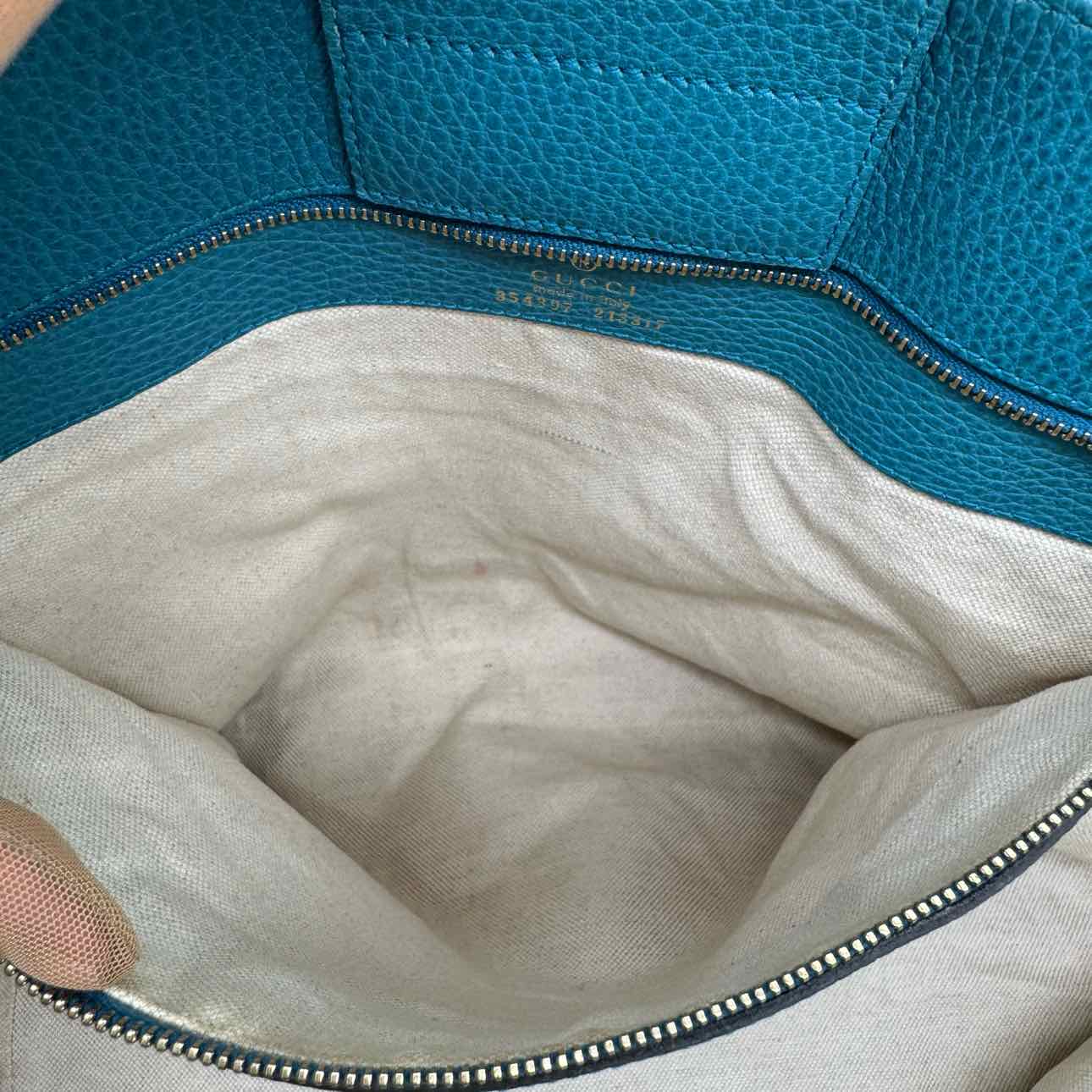 GUCCI Calfskin Dollar Medium Swing Tote Teal