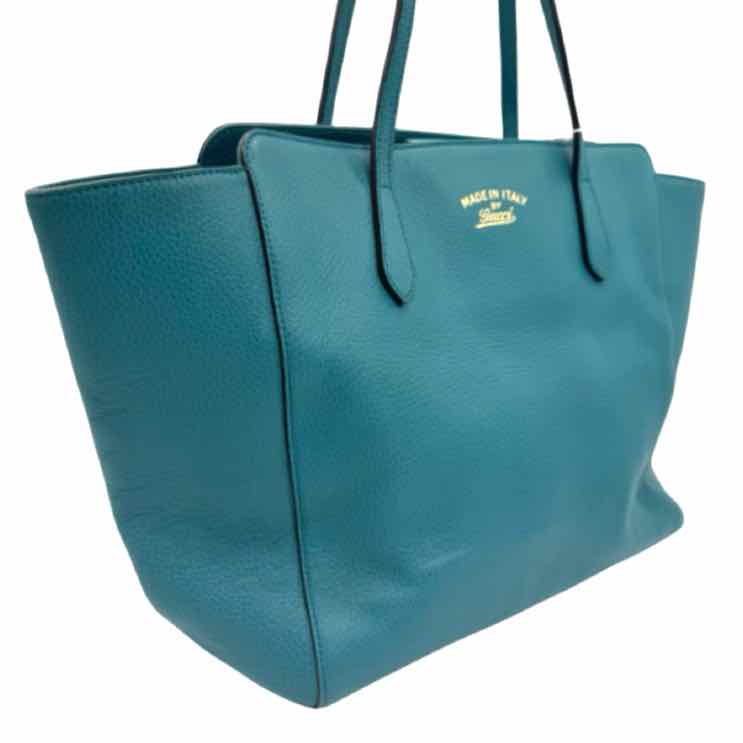 GUCCI Calfskin Dollar Medium Swing Tote Teal