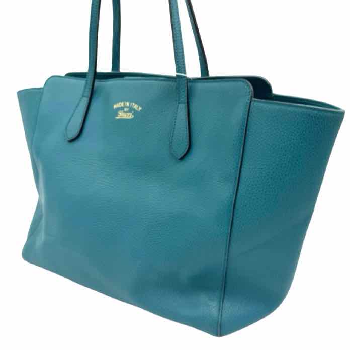 GUCCI Calfskin Dollar Medium Swing Tote Teal