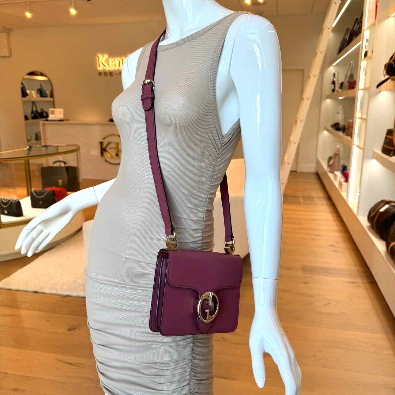 GUCCI Calfskin Double G 1973 Crossbody Burgandy