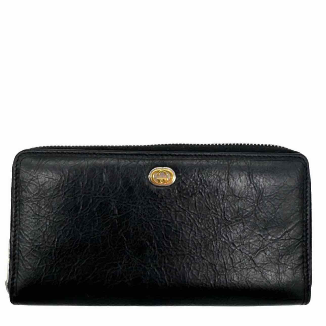 GUCCI Calfskin Interlocking G Long Zip Around Wallet Black